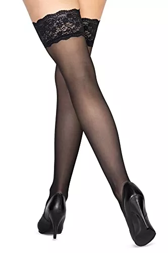 NYS NEW YORK STYLE Socken & Strümpfe NYS NEW YORK STYLE Strümpfe Hoher Oberschenkel Transparente halterlose Hohe Stiefel Overknee Sexy Oberschenkelsocken mit Spitze Frau 40 Denier