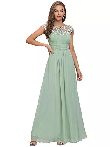 Ever-Pretty Abendkleider Ever-Pretty Damen Abendkleid A-Linie Spitze Chiffon Rundkragen Kurze Ärmel Hohe Taille 09993