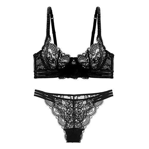 Guoeappa Unterwäsche & Dessous Damen Sexy Weiche Spitze Dessous Set Durchsichtig Unterwäsche Floral Spitze Bügel Sheer BH und Panty Set