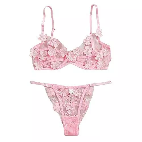 Generisch Unterwäsche & Dessous Damen Dessous Set Unterwäsche Frauen Flirty Lingerie Sexy Babydoll Dessous Spitze G-String Bralette Bustier BH reizvolle Blumen Stickerei Thong Männer Dessous Sexy