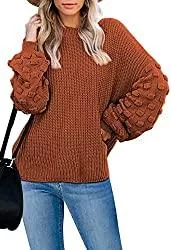 Sovoyontee Pullover & Strickmode Sovoyontee Damen überdimensioniert Rundhalsausschnitt Lose Puffärmel Klobig Stricken Niedlichen Pullover