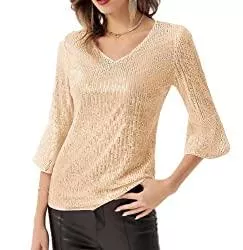 GRACE KARIN Langarmblusen GRACE KARIN Damen V-Ausschnitt Pailletten Oberteil elegant Oberteile Damen Glitzer top CL1559