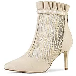 Allegra K Stiefel Allegra K Damen Spitzschuh Reißverschluss Mesh Stiletto High Heels Rüschen Stiefeletten