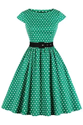 AXOE Freizeit Axoe Damen 50er Jahre Audrey Hepburn Vintage Kleid Rockabilly Cocktail Partykleid Polka Dot
