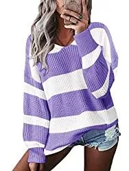 YOINS Pullover & Strickmode YOINS Pullover Damen Streifen Sweatshirt Oberteile Strickpullover Farbblock Sweater V-Ausschnitt Jumper Langarmshirts Tops Hemd Shirt