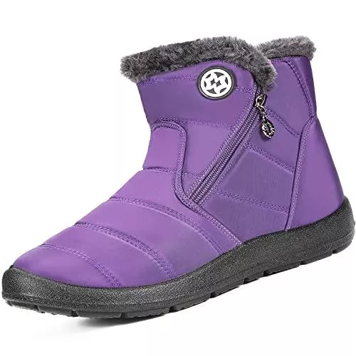 Eagsouni Stiefel Eagsouni Winterstiefel Damen Schneestiefel Kunstfell Warm Gefüttert Reißverschluss Draussen Flach Stiefel Ultraleicht Baumwollschuhe Winterschuhe