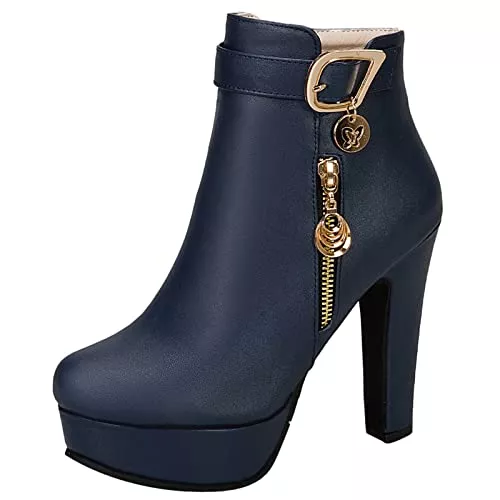 MJIASIAWA Stiefel MJIASIAWA Damen Party Höhe Ferse Winter Plateau Mode Stiefeletten Reißverschluss