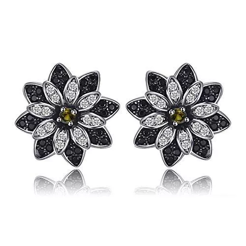 JewelryPalace Schmuck JewelryPalace Gänseblümchen Echt Natur Schwarz Spinell Rauchquarz Ohrstecker Silber 925 Damen