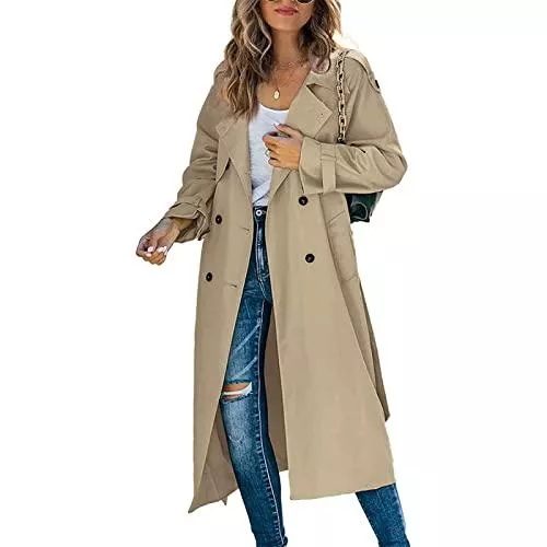 L&amp;ieserram Mäntel L&amp;ieserram Damen Oversized Trenchcoat Lang Leicht Parka Jacke mit Gürtel Gehschlitz Zweireihiger Mantel Damen Mode Frühjahr Herbst Übergangsjacke