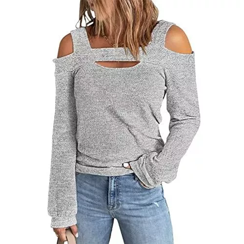 Ausla Pullover & Strickmode Damen Pullover Herbst Oberteile Sexy Langarm Shirt Schulterfrei Tunika Bluse Tops