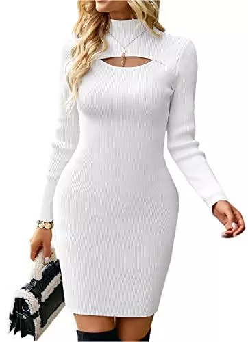 ZIYYOOHY Freizeit ZIYYOOHY Damen Strickkleid Rollkragen A-Linie Grobstrick Basic Pulloverkleid