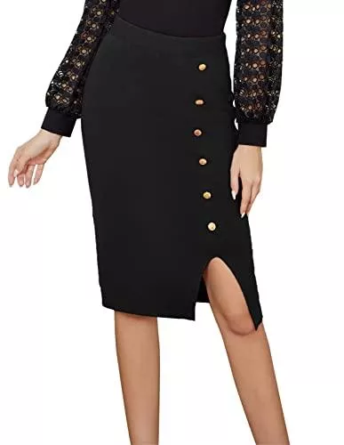 Kate Kasin Röcke Kate Kasin Damen Vintage Elegant Bodycon Strickrock mit Schlitz für Valentinstag Herbst