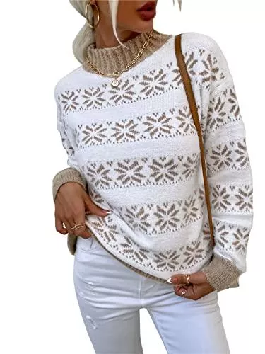 KANDEMY Pullover & Strickmode KANDEMY Damen Weihnachtspullover mit kleinem Stehkragen Christmas Pullover Warm Strickpullover mit Streifen Schneeflocken Winter Pullis für Frauen Oberteile Langarm