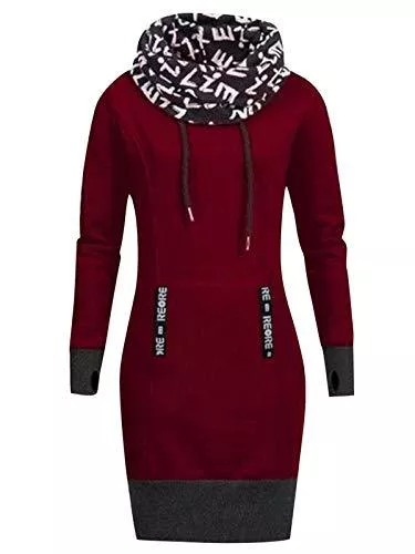 YOSICIL Kapuzenpullover YOSICIL Damen Hoodie Kleid Lang Kapuzenpullover Kapuzenkleid Lange Hoodies mit Hohem Kragen Langarm Sweatshirt Tops Herbst Winter Longpullover Oberteile Damen Kleider Outwear Jumper Oversize bis 6XL