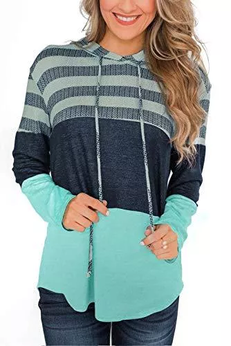 KINGFEN Kapuzenpullover KINGFEN Pullover Damen Farbblock Hoodie Dame Gestreift Sweatshirt Mit Kapuze Lässig Langarmshirt Damen