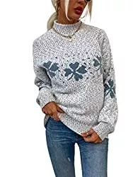 KANDEMY Pullover & Strickmode KANDEMY Damen Weihnachtspullover mit kleinem Stehkragen Christmas Pullover Warm Strickpullover mit Streifen Schneeflocken Winter Pullis für Frauen Oberteile Langarm