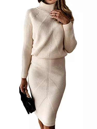 ORANDESIGNE Freizeit ORANDESIGNE Damen Strickkleid Zweiteiliger Anzug Pullover Oberteil und Midi Strickrock Bodycon 2 Stück Set Midikleid Rollkragen Pulloverkleid