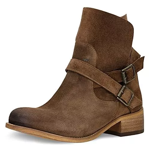 WOJAS Stiefel Wojas Damen Stiefel mit Schnallen – Stiefeletten Veloursleder Blockabsatz Damenschuhe Winterschuhe Leder Halbstiefel