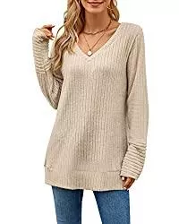 PLOKNRD Pullover & Strickmode PLOKNRD Pullover Damen Winter Casual Langarm Oversize Sweater V-Ausschnitt Lightweight Oberteile