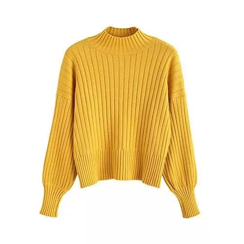 ZAFUL Pullover & Strickmode ZAFUL Damen einfarbig Pullover, Rundausschnitt lose Langarm Sweatshirt mit Laterne Ärmel
