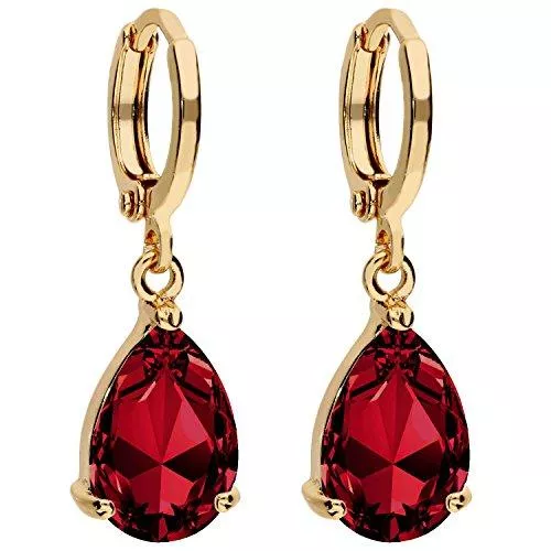 MYA art Schmuck MYA art Damen Goldene Creolen Ohrringe Hängend Ohrhänger mit Zirkonia Stein Tropfen-Anhänger Gold Vergoldet Gelbgold Rot MYAGOOHR-38