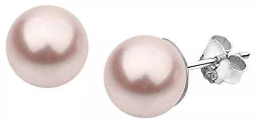 Nenalina Schmuck Nenalina Silber Damen-Ohrringe Ohrstecker mit Glas Perlen 8 mm Rosa für Frauen, 925 Sterling Silber, Ohrstecker für Damen mit Perlen, Hochzeit Ohrringe, 842401-192