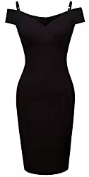 HOMEYEE Cocktail HOMEYEE Damen Vintage Blumendruck Off Shoulder Riemchen Knielänge Bodycon Enges Kleid B309