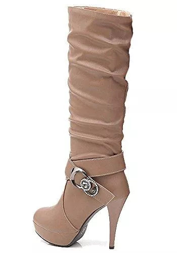 Minetom Stiefel Minetom Damen Wasserdichte Stiefel Mit Hohen Absätzen Fein Stiefel Elegant Langschaftstiefel Strasssteine Gürtelschnalle Schuhe