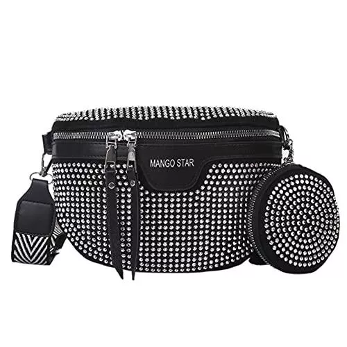 GSenhui Taschen & Rucksäcke Crossbody Bag Damen Breiter Gurt, Bauchtasche Damen Leder mit Geldbörse, Strass Glänzende Umhängetasche mit Abnehmbar Schultergurt, Diamanten Handy Tasche Frauen