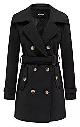 Wantdo Mäntel Wantdo Damen Winterdicke Jacken Warme Winddicht Jacke Wollmischung Erbsenmäntel Zweireihige Mittellange Mäntel Slim Fit Cabanjacke mit Schulterklappen