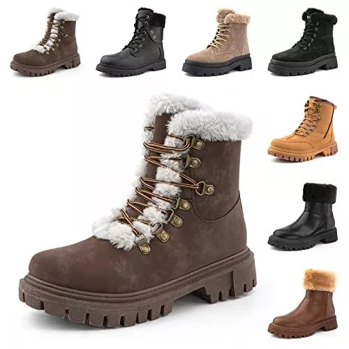 Hitmars Stiefel Winterstiefel Damen Winterschuhe Stiefeletten Damen Gefüttert Winterboots Bequeme Winterschuhe Warme Schneestiefel Rutschfeste Schwarz Braun 36-41 EU