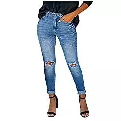 BIKETAFUWY Jeans BIKETAFUWY High Waist Jeanshosen für Damen Jeans Hose mit Löchern Stretch Jeans Hosen Schmale Denim Hosen Knopf Freizeithose Zerrissene Jeans Tasche Jeanshose