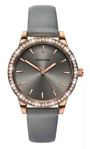 Sekonda Uhren Sekonda Editions Damen-Armbanduhr, Modeschmuck, Gehäuse in Rotgold mit eingefassten Schmucksteinen, Band aus Polyurethan