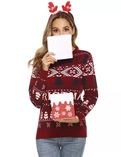 Gyabnw Pullover & Strickmode Gyabnw Weihnachtspullover Familie Set Damen Herren Ugly Weihnachtspulli Sweater Norweger Christmas Unisex Partnerlook Strickpullover Winter Rentier Warm für Pärchen Kinder Lustig Weihnachtsoutfit