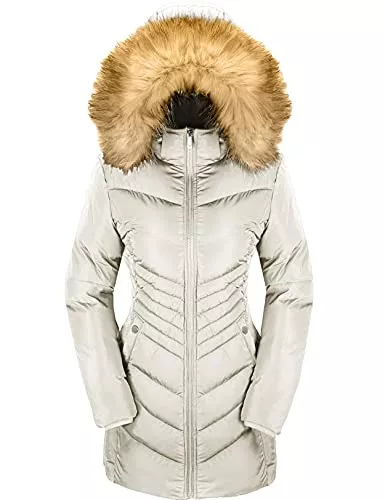 SZORY Mäntel SZORY Damen Mittellanger Wintermantel aus Baumwolle Dicke warme schmale Parka mit abnehmbarer Kunstpelzkapuze