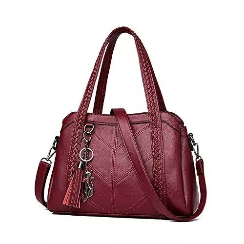 Coolives Taschen & Rucksäcke Coolives Damen Hobo Schultertasche Tasche mit Schultergurt Umhängetasche Handtasche aus PU-Leder Weinrot EINWEG