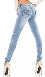 Trendstylez Jeans Trendstylez Damen Slim Fit Stretch Röhren Skinny Jeans Zier Schleifen Light Blue A4703