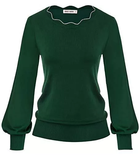 GRACE KARIN Pullover & Strickmode GRACE KARIN Damen Langarm Rundhals Pullover Vintage elegant Sweater Laternenärmel H-Linie Tops