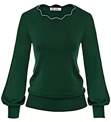 GRACE KARIN Pullover & Strickmode GRACE KARIN Damen Langarm Rundhals Pullover Vintage elegant Sweater Laternenärmel H-Linie Tops