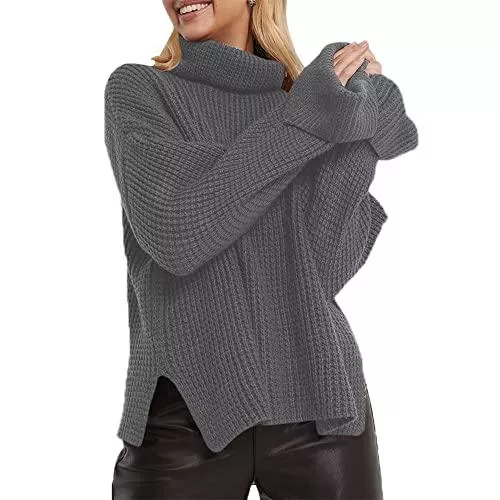 ZAFUL Pullover & Strickmode ZAFUL Rollkragenpullover Für Damen, übergroße, Lange Fledermausärmel, überlaufender Saum, Lässiges, Asymmetrisches Pullover-Strickoberteil