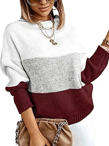 VONDA Pullover & Strickmode VONDA Pullover Damen Casual Elegant Strickpullover Winter Farbblock Jumper Rundhals Langarmshirt Oberteile