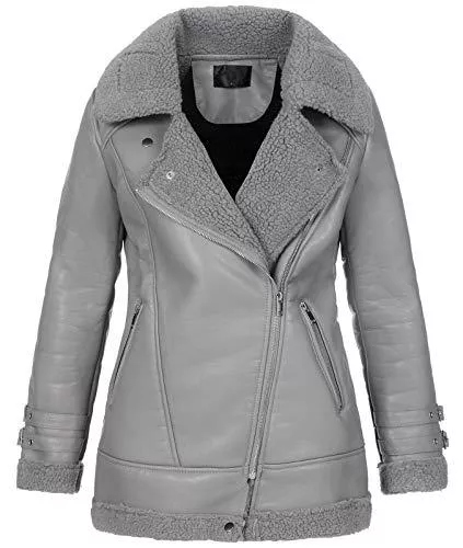 Rock Creek Jacken Rock Creek Selection Damen Winter Jacke Kunstleder Jacke Teddyfell-Kragen D-367
