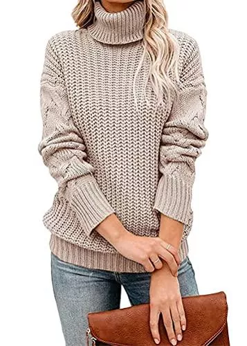 Tomwell Pullover & Strickmode Tomwell Pullover Damen Langarm Einfarbig Strickpullover Rollkragen Lässige Lose Sweater Warm Gestrickter Oberteil Winter Grobstrick Sweatshirt