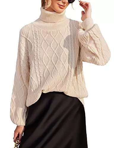 Parabler Pullover & Strickmode Parabler Damen Rollkragenpullover Elegante Strickpullover Langarm Einfarbrig Pullover Lässiges Strickpulli mit Zopfmuster