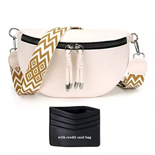 Atgbiem Taschen & Rucksäcke Atgbiem Bauchtasche Damen stylisch Brusttasche Crossbody Bag Damen Breiter Gurt veganes Leder Weiß Kreditkartenpaket senden