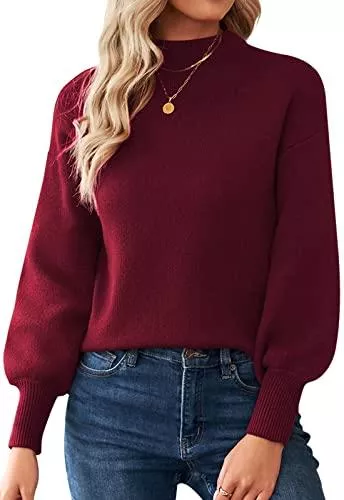 Merloria Pullover & Strickmode Merloria Pullover Damen Elegant Strickpullover Ballonärmel Rollkragenpullover Herbst Winter Warm Pulli Lässig Sweater Oberteile Tops
