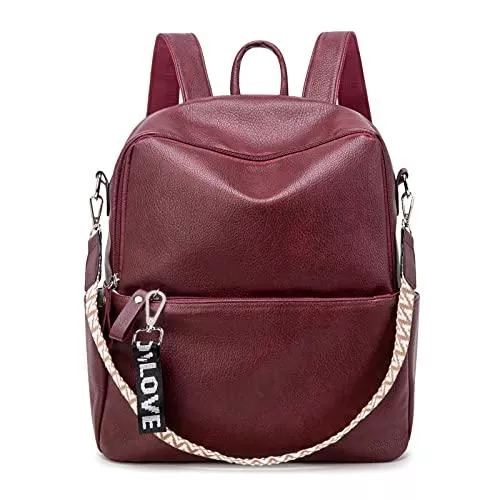 Suweir Taschen & Rucksäcke Suweir Rucksack Damen Klein - 2 in 1 Rucksacktasche Damen Leder PU Schultertasche Schulrucksack Wasserdicht Lederrucksack Anti Diebstahl Rucksack Tagesrucksack für Reisen, Arbeit, Schule (Weinrot)