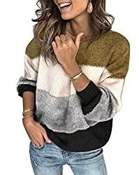 ANCAPELION Pullover & Strickmode ANCAPELION Ancapelio Damen Grobstrick Pullover Casual Stricken Sweater Lange Ärmel Pulli Farbblock Sweatshirt Elegant Jumper Rundhals Lose Oberteile Herbst Winter Outwear für Frauen