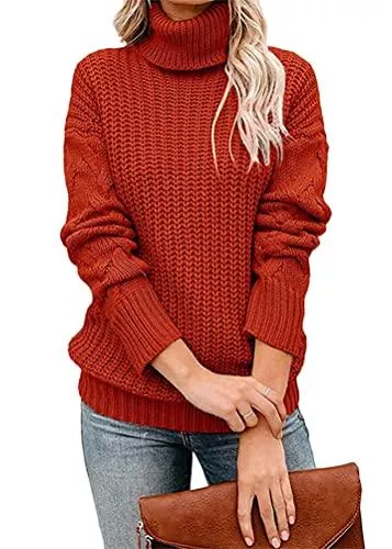 Tomwell Pullover & Strickmode Tomwell Pullover Damen Langarm Einfarbig Strickpullover Rollkragen Lässige Lose Sweater Warm Gestrickter Oberteil Winter Grobstrick Sweatshirt