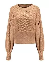 SSLR Pullover & Strickmode SSLR Damen Strickpullover Oversize Pullover Winter Warm Sweater Rundhals Laternenärmel Pullis für Damen Grobmaschig Crop Pullover